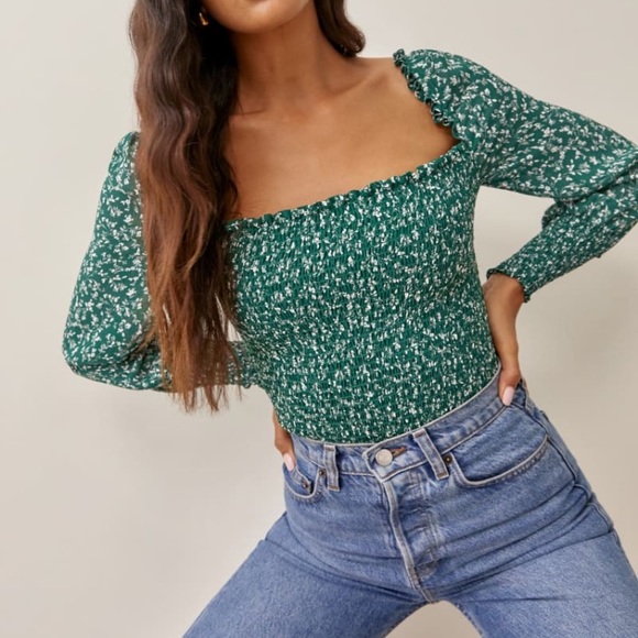 Reformation Tops - Reformation pinto top- parsley- green and white size M